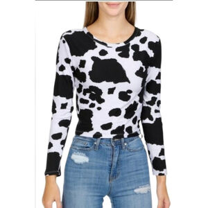 Love Dazed Cow Print Cut-out Tie Back Stretch Top Women"s Juniors M NWT Black